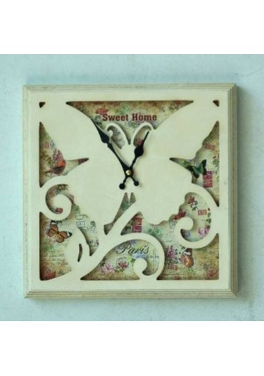 Saatler-MB KARE SWEET HOME TEMALI DUVAR SAATİ30*30*5,5 CM- Çok Renkli