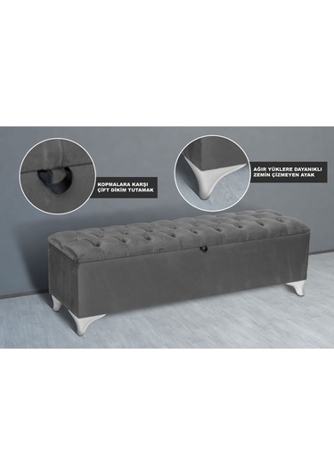 Vetra Chester Model Açık Gri Sandıklı Puf  Kapitoneli Model 140cm Sandıklı Bank