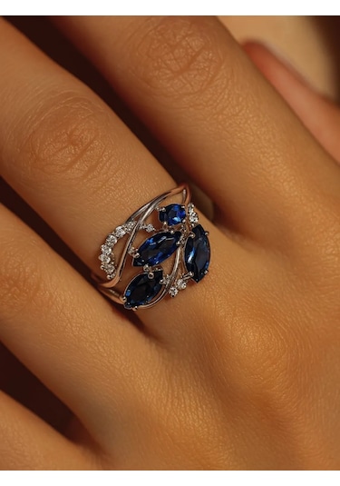 Lapshov Safirli Gümüş Yüzük 11221111 Mavi