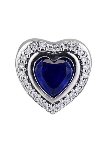 Nur Silver Lacivert Taşlı Kalp Gümüş Charm Nur-bl00280