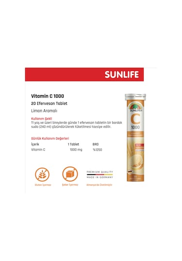 Sunlife Vitamin C 1000 Mg 20 Efervesan Tablet 3 Adet