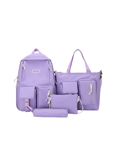 4 Adet Tuval Sırt Çantası Combo Set Crossbody Çanta Mor Mor