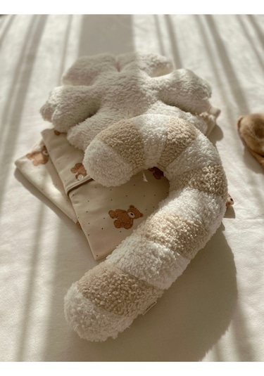 Teddy Yılbaşı Baston Şeker Yastık Krem Beyaz Krem