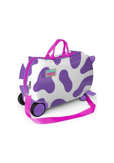 Coral High Kids Mor İnek Desenli Otur-çek Çocuk Valizi 16359 Çok Renkli