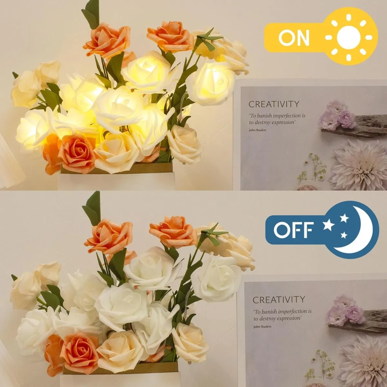 Yuntech01 3m 20 Led Gül Dekoratif Işık Zinciri - Plastik, Pembe+beyaz - Nikah, Sevgililer Günü, Partiler İçin Zevkli Aydınlatma Pembe Beyaz