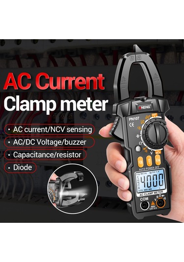 Yunboo Aneng Pn107 Dijital Klem Ampermetre: Ac/dc Akım, Gerilim, Direnc Ölçer - 4000 Sayım, Ncv Tespiti, Elektrikçi Aracı Pil Yok