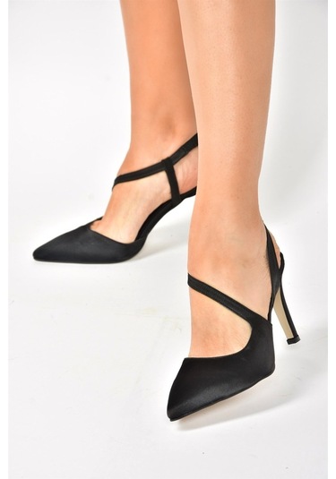 Fox Shoes Siyah Saten Kumaş Sivri Burun Kadın Topuklu Ayakkabı K4