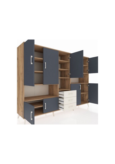 Hyperion Dolap 13 Raflı 3 Çekmeceli 9 Kapaklı 220x44x163 Çam-antr Çam-antrasit/aytaşı