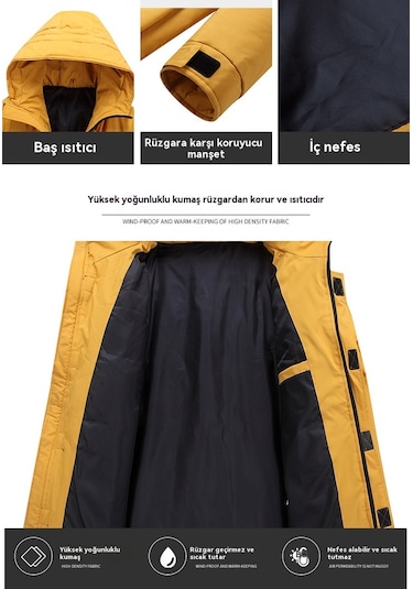 Yeni Kışlık Düz Renk Orta Boy Dolgulu Ceket - Mavi Mavi