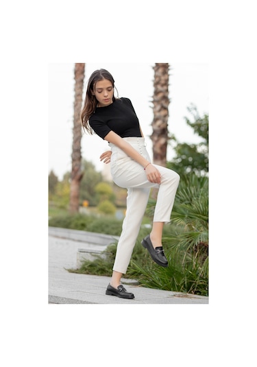 Garantili Horse Kadın Zincirli Loafer Günlük Ayakkabı Siyah