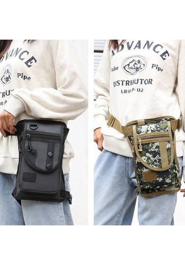 Youtek Siyah Deri Filmi Outdoor Çok Amaçlı Bacak Çantası - Bisiklet, Taktik, Spor, Luya Balıkçılığı - 20l Altı Siyah