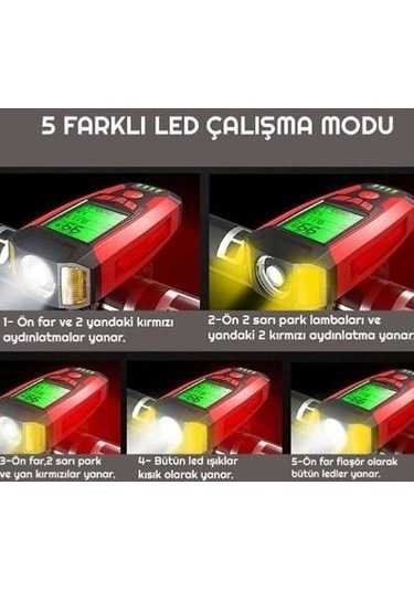 Forte Gt 3 In 1 Bisiklet El Feneri 5 Led Fonksiyonlu Km Sayaçlı Su Geçirmez Far Mavi
