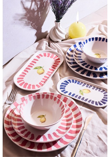 Limone 8 Parça 2 Kişilik Yemek Takımı Cokrenklı Desenli