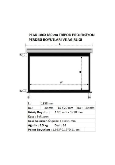 Peak T70 180x180 CM Tripod Projeksiyon Perdesi