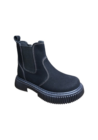 Ortopedikal 1087 Filet Unisex Erkek Ve Kız Çocuk Bot Siyah Süet Yanı Lastikli Ve Fermuarlı Anatomik Siyah