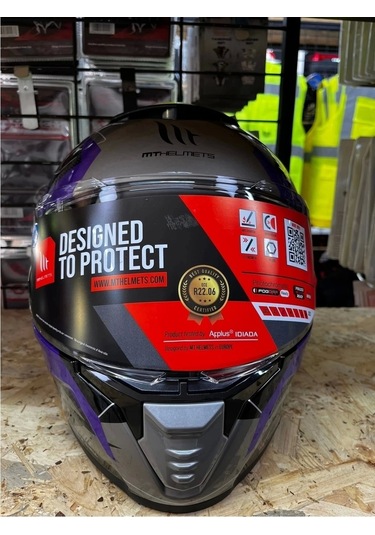 Mt Helmets Mt Thunder 4 Sv Valıant B2 Motosiket Kaskı Parlak Gri - Mor - Sarı