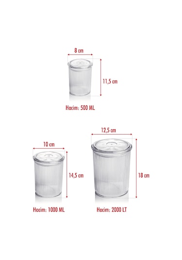 18'li Barok Yuvarlak 3 Boy Kavanoz Seti & Saklama Kabı & Erzak Kabı 6 2000 Ml, 6 1000 Ml ,6 500 Ml