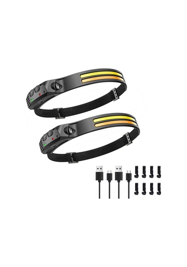 Shineyee 2'li Paket Akıllı Sensörlü Led Kafa Feneri - 7 Aydınlatma Modu, 1200mah Batarya, Ip45 Su Geçirmez, Usb-c Şarjlı - Outdoor, Tamir, Spor İçin Siyah Siyah