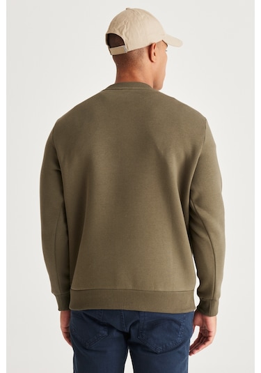 AC&Co / Altınyıldız Classics Erkek Hakı Standart Fit Normal Kesim İçi Polarlı Bisiklet Yaka Sweatshirt Haki