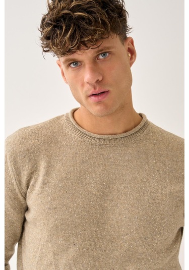 Erkek Melanj Triko Kazak Bej