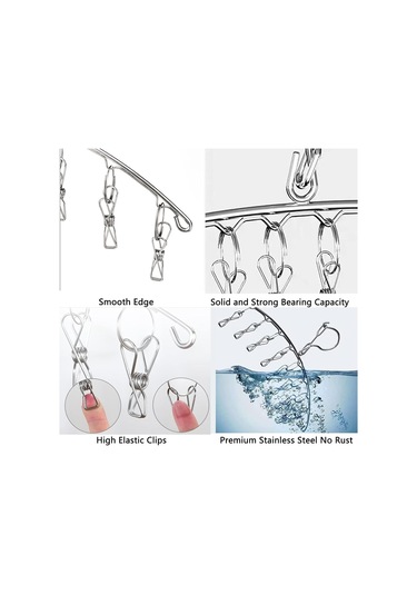 Rüzgar Geçirmez Kancalı Paslanmaz Çelik Kurutma Askısı, İç Çamaşırı Askısı, Çorap Ve Havlu Kurutmak İçin 8 Klipsli Elbise Askısı 2'li Paket Diğer