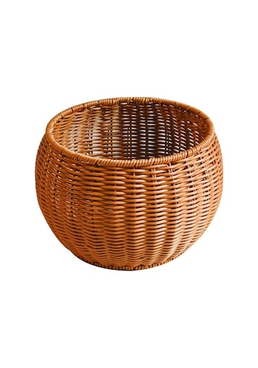 Sones Yuvarlak Atıştırmalık Sepeti Rattan Dokuma Ev Meyve Ve Sebze Saklama Sepeti Mutfak Süzgeç Sepeti, Boyut: 25 X 18 Cm Kahverengi