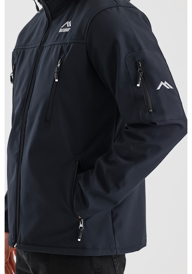 Çıkartılabilen Fermuarlı Kapüşon Cepli İçi Polarlı Su Geçirmez Softshell Erkek Mont Lacivert Lacivert