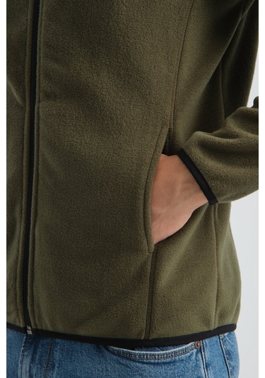 Shooter Sportswear Erkek Polar Sweatshirt Kışlık Standart Fit Outdoor Karyoka Dikiş Detaylı Haki