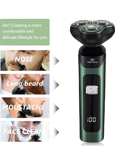 Elektrikli Lcd Dijital Ekran Üç Başlı Yüzen Tıraş Bıçağı Type-c Siyah