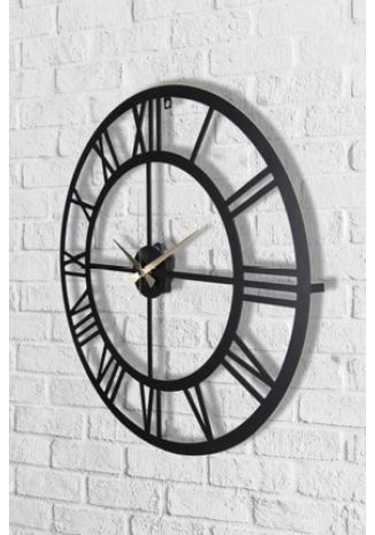 Dez Roma Rakamlı Metal Siyah Duvar Saati 50x50 Cm Siyah