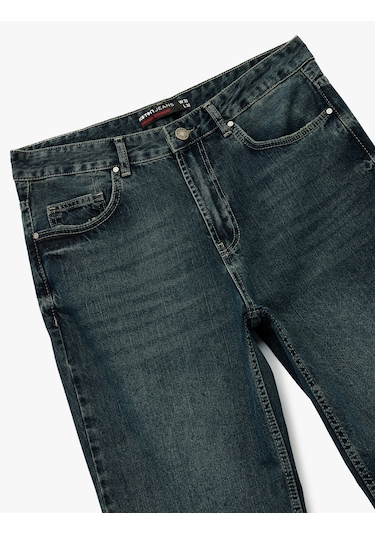 Koton Normal Bel Pamuklu Vintage Straight Fit Jean Pantolon Petrol 6wam40077nd PETROL
