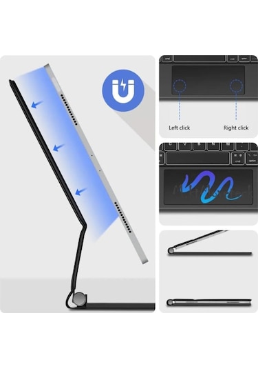 İpad Uyumlu10. Nesil 10.9 İnç Magic Klavye Keyboard Touchpad Akıllı Işıklı Q Klavyeli Kılıf Manyetik