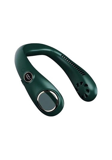 Taşınabilir Şarj Edilebilir Bıçaksız Boyun Asma Fanı 3109 Koyu Yeşil