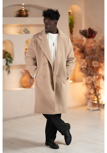 İtalyan Geniş Yaka Oversize Bol Kesim Salaş Uzun Kaban Devetüyü