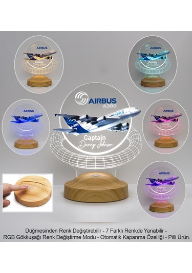 Airbus A380 Yolcu Uçağı Renkli Baskılı Kişiye Özel 3d Led Lamba,