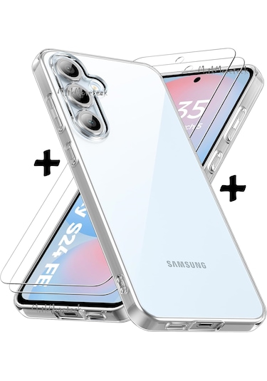 Samsung Galaxy Uyumlu S24 Fe Kılıf Şeffaf Silikon + Ekran Koruyucu Cam