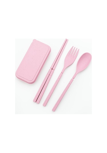 Pembe Taşınabilir Katlama Seyahat Sofra Seti Mini Kutu Ile Çatal Kaşık Çubuklarını Sofr Taşınabilir Çatal Bıçak Kaşık Tk. 56470320 Pembe