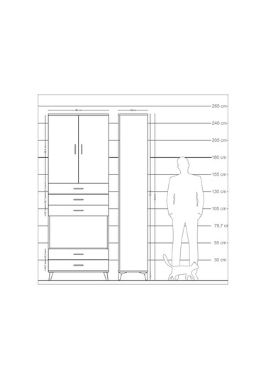 Arges Dolap 4 Raflı 5 Çekmeceli 2 Kapaklı 88x30x243 Antrasit-çam Antrasit
