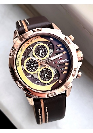 Naviforce Deri Kordon İç Fonksiyonları Aktif 3 Atm Suya Dayanıklı Erkek Kol Saati E.nvf.k.9110