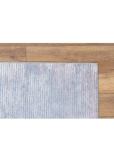 Modern İnce Çizgili Açık Mavi Ve Gri Minimalist Halı - Al168ou