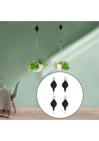 Pazly Suntek Siyah Makaralı Çiçek Askılı 4 Adet Bitki Sepeti Qn