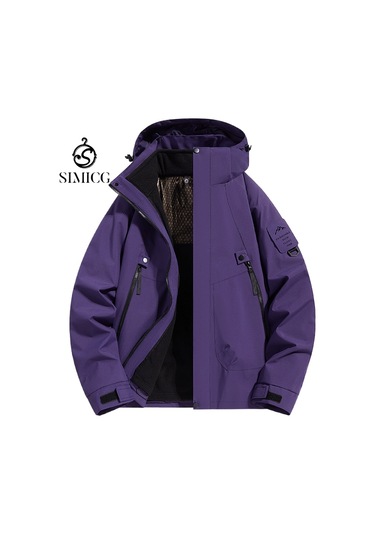 Çıkarılabilir Kapüşonlu Ve Su Geçirmez Erkek Rüzgarlığı Mor