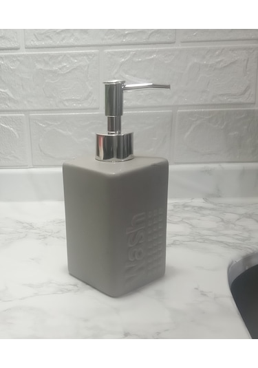 Seramik Sıvı Sabunluk Gri Modern 7x7x17cm 300ml Banyo Seti
