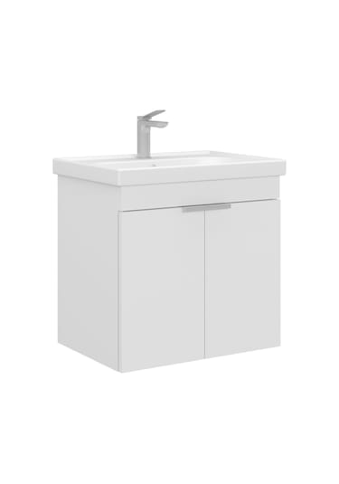Orka Desna 60 Cm Mat Beyaz Banyo Dolabı Alt Modül Lavabo Beyaz