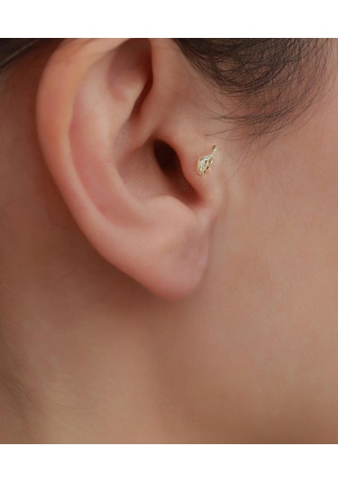 14 Ayar Altın Taşlı Melek Kanadı Tragus Piercing Sarı Altın