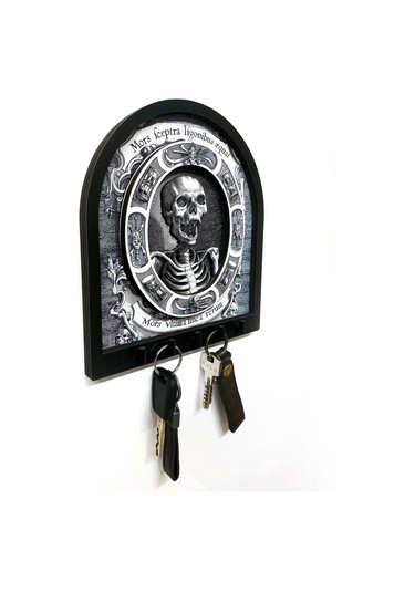 Cajuart Memento Mori Gotik İskelet Temalı Boyutlu Anahtar Askılık Duvar Dekor Gri