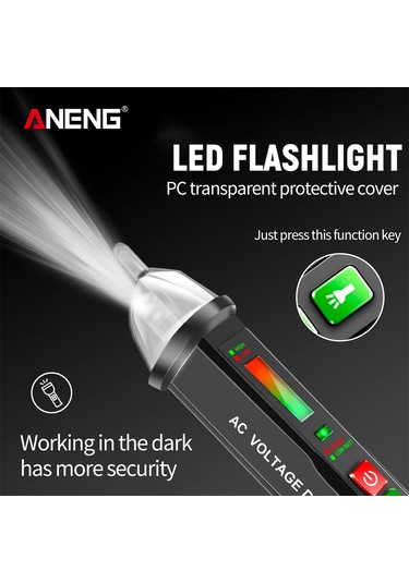 Lemestar Aneng Vc1015 12-1000v Su Geçirmez Dış Kabuklu, Fener Ve Sesli Alarmlı Dokunmadan Elektrik Test Kalemi Pil Yok