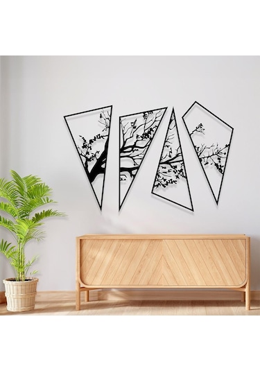 Dekoratif Duvar Süsleri Geometrik Tasarım Metal Ağaç Dekoru