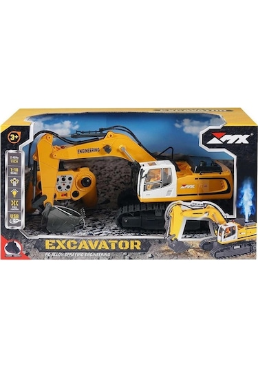 Mx 1:18 Uzaktan Kumandalı Ekskavatör 2.4 Ghz 11 Kanal Işıklı Full Fonksiyon Usb Şarjlı Sarı