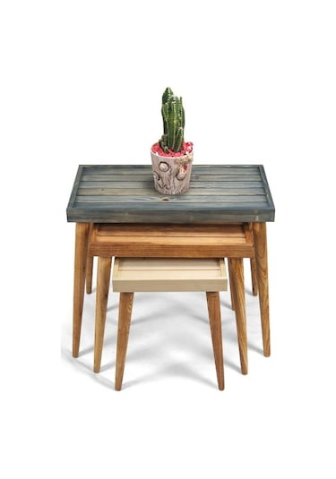 Doğal Ağaç Masif Kütük Lata 3’Lü Zigon Sehpa (549603618)